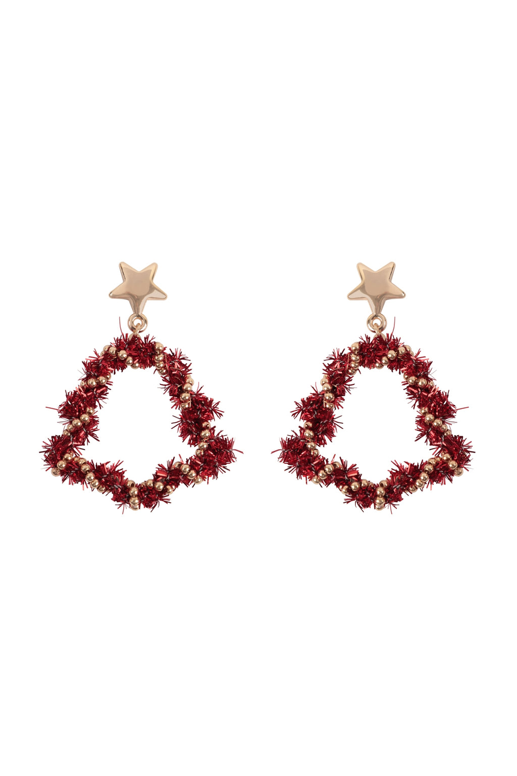 Christmas Wreath Star Tinsel Drop Earrings Red - Pack of 6