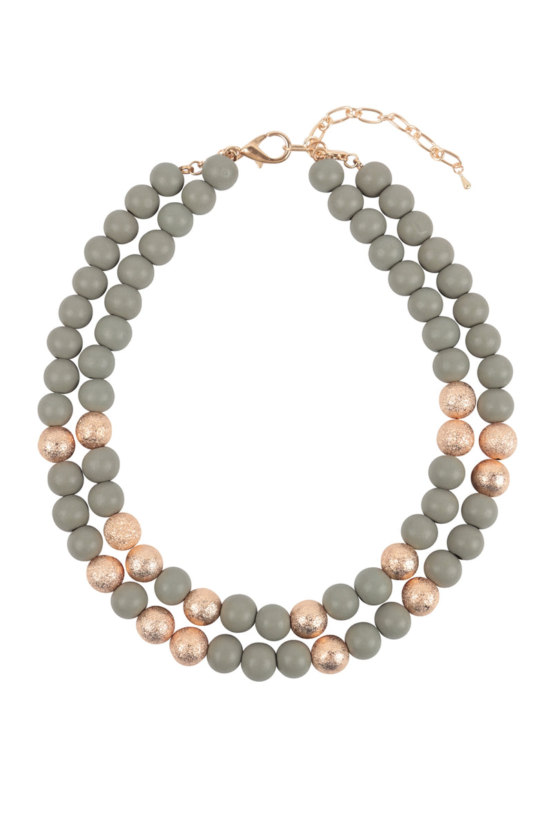 Wood, CCB 2 Line Beaded Necklace Gray - Pack of 6
