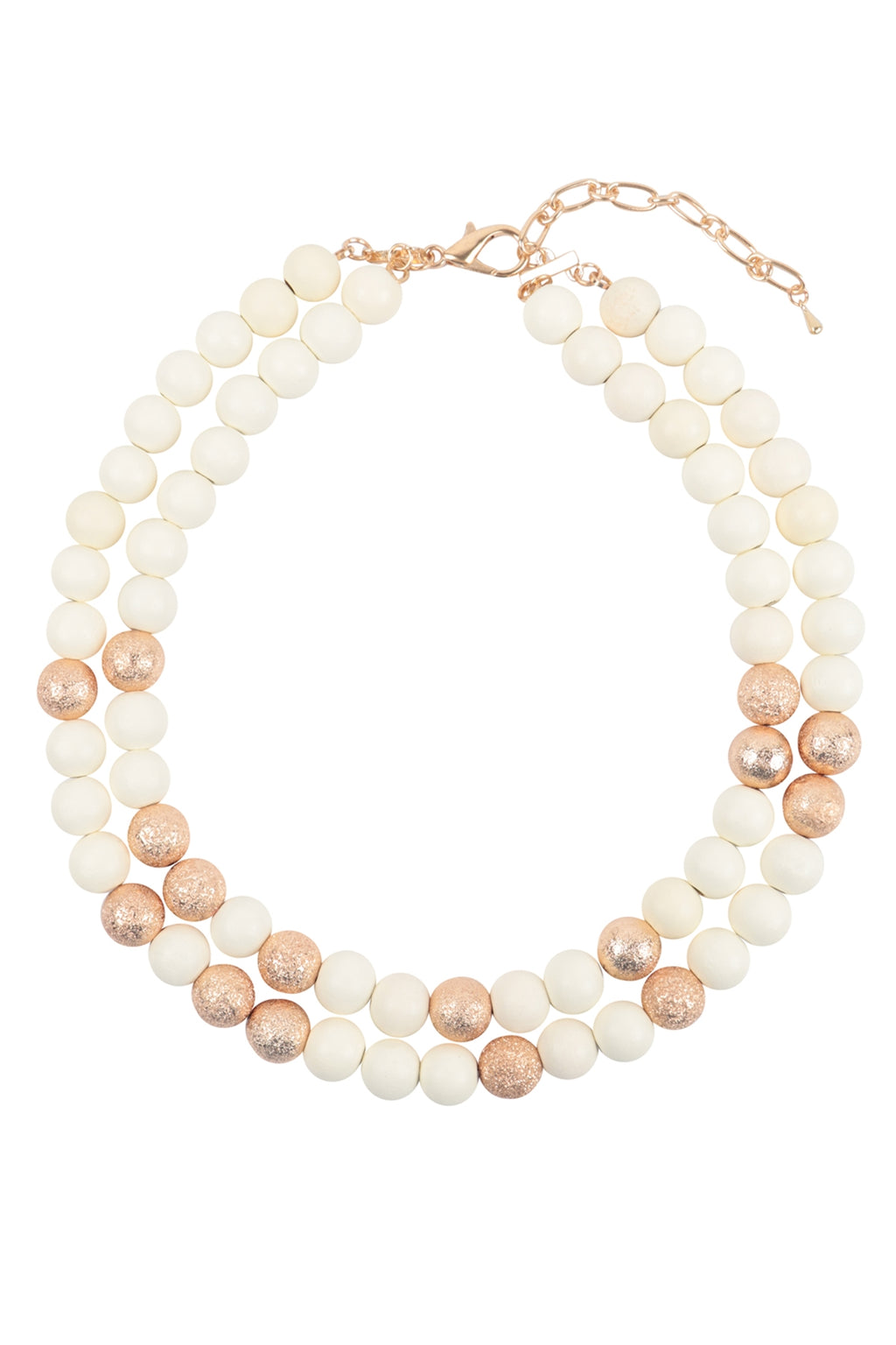 Wood, CCB 2 Line Beaded Necklace Ivory - Pack of 6
