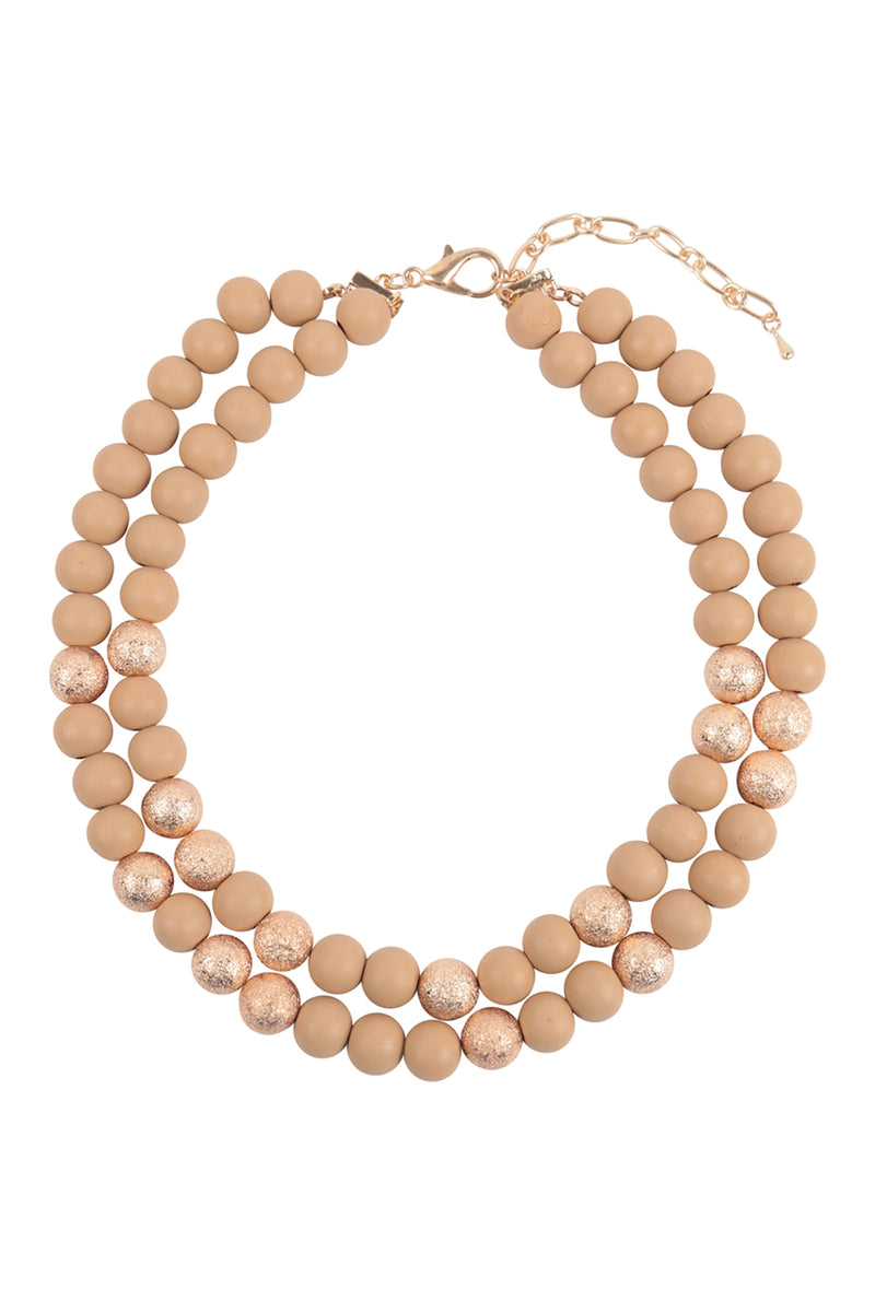 Wood, CCB 2 Line Beaded Necklace Nude - Pack of 6