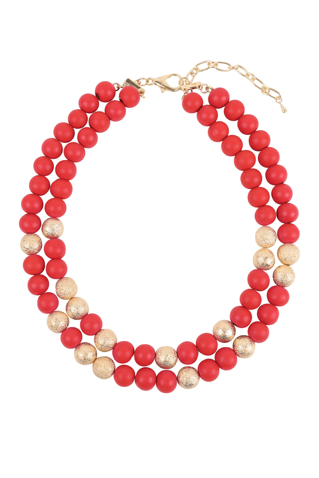 Wood, CCB 2 Line Beaded Necklace Red - Pack of 6