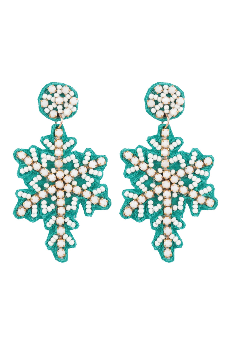 Christmas Snowflake Seed Bead Drop Earrings Mint - Pack of 6