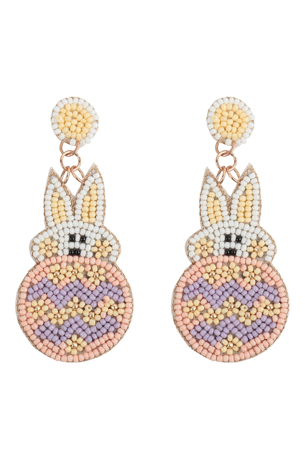 Easter Rabbit and Egg Seed Bead Drop Earrings White Multicolor - Pack of 6