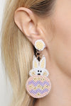 Easter Rabbit and Egg Seed Bead Drop Earrings White Multicolor - Pack of 6