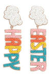 Happy Easter Rabbit Seed Bead Post Drop Earrings White Multicolor - Pack of 6