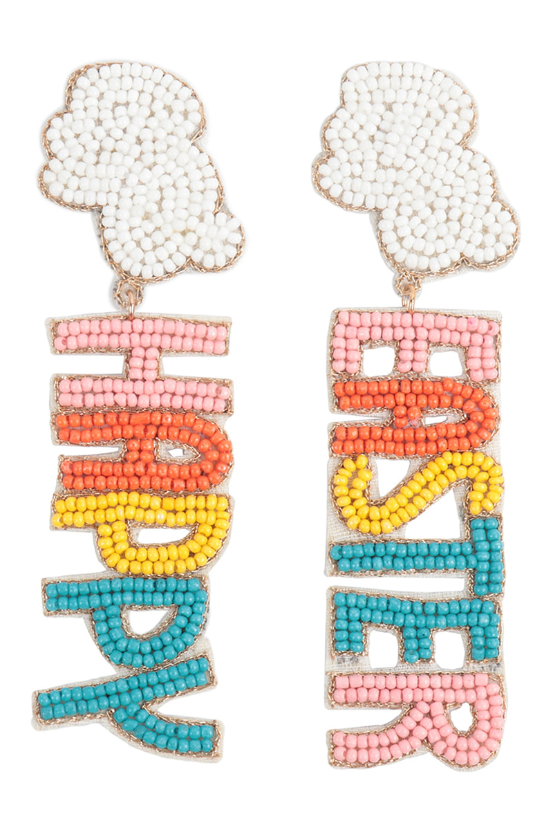 Happy Easter Rabbit Seed Bead Post Drop Earrings White Multicolor - Pack of 6