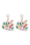Happy Easter Rabbit Seed Bead Drop Earrings Multicolor - Pack of 6
