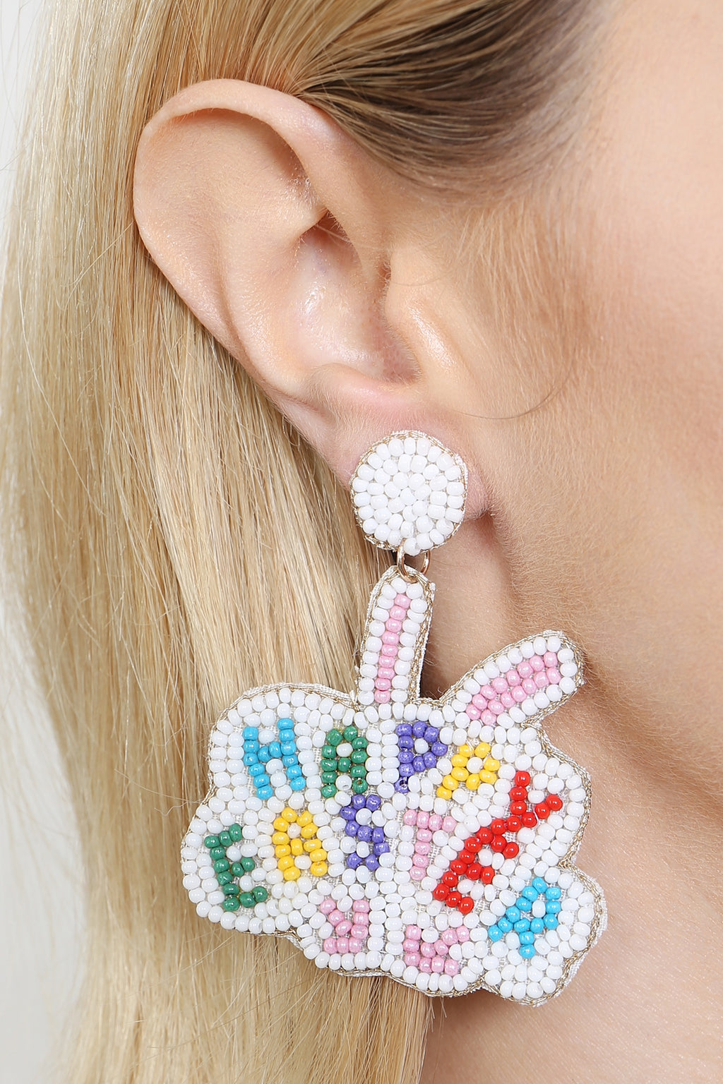 Happy Easter Rabbit Seed Bead Drop Earrings Multicolor - Pack of 6