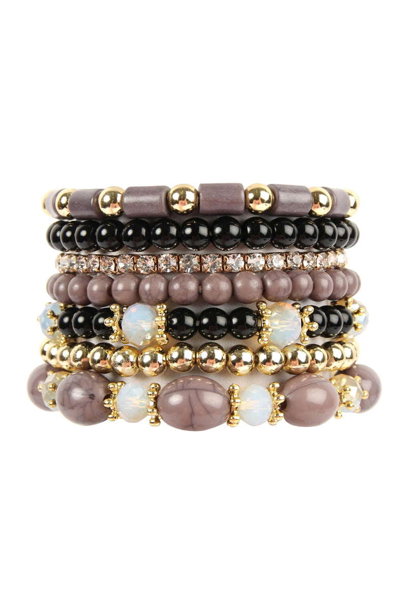 Black Multi Bead Stackable Bracelet - Pack of 6