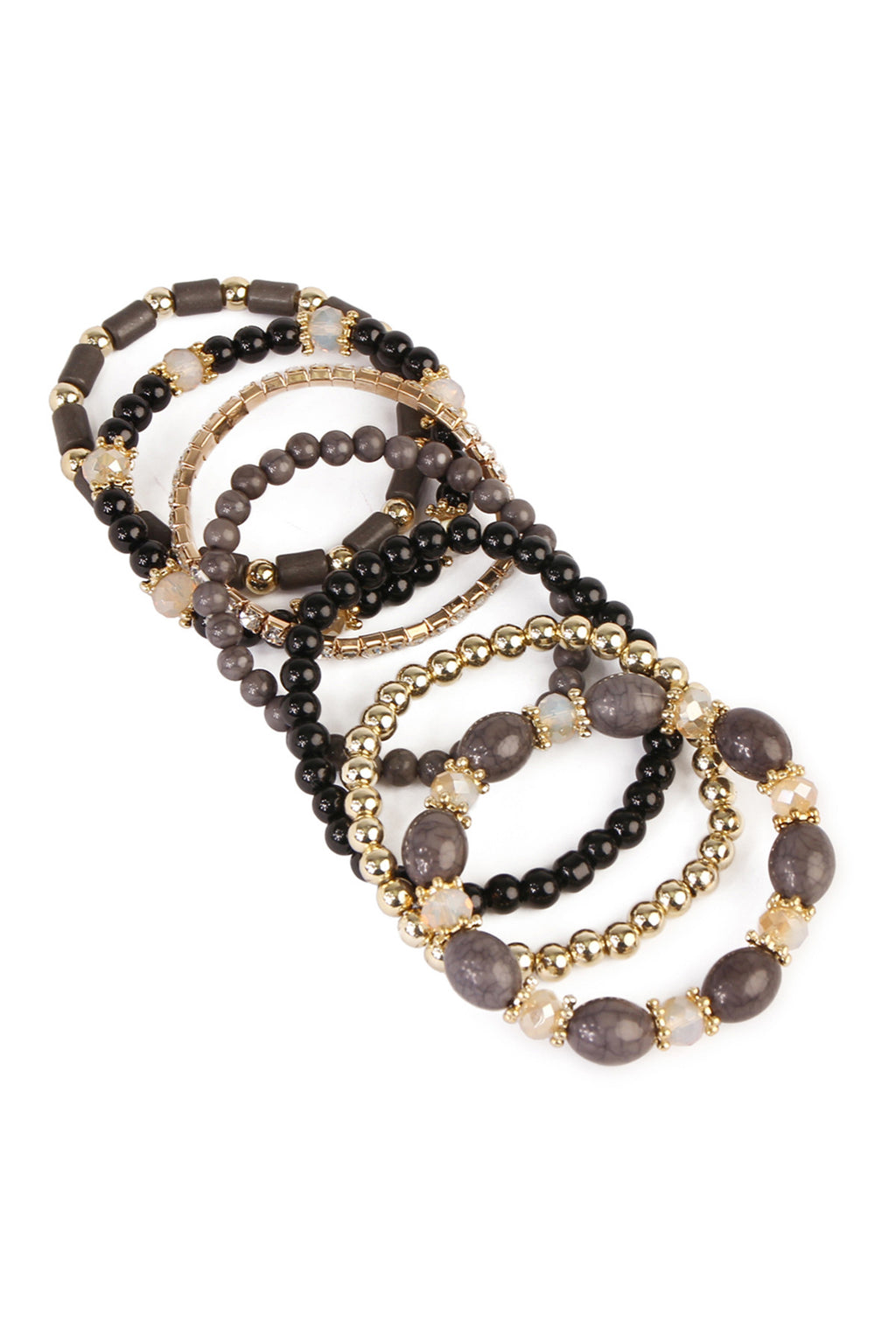 Black Multi Bead Stackable Bracelet - Pack of 6