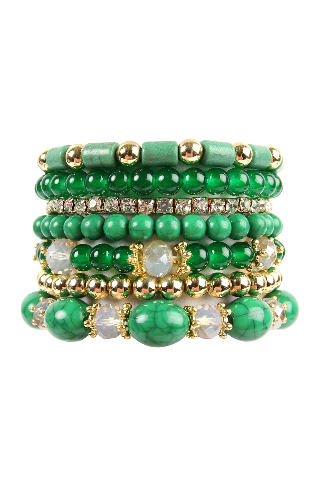 Green Multi Bead Stackable Bracelet - Pack of 6
