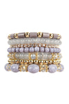 Natural Seven Lines Glass Beads Stretch Bracelet - Pack of 6