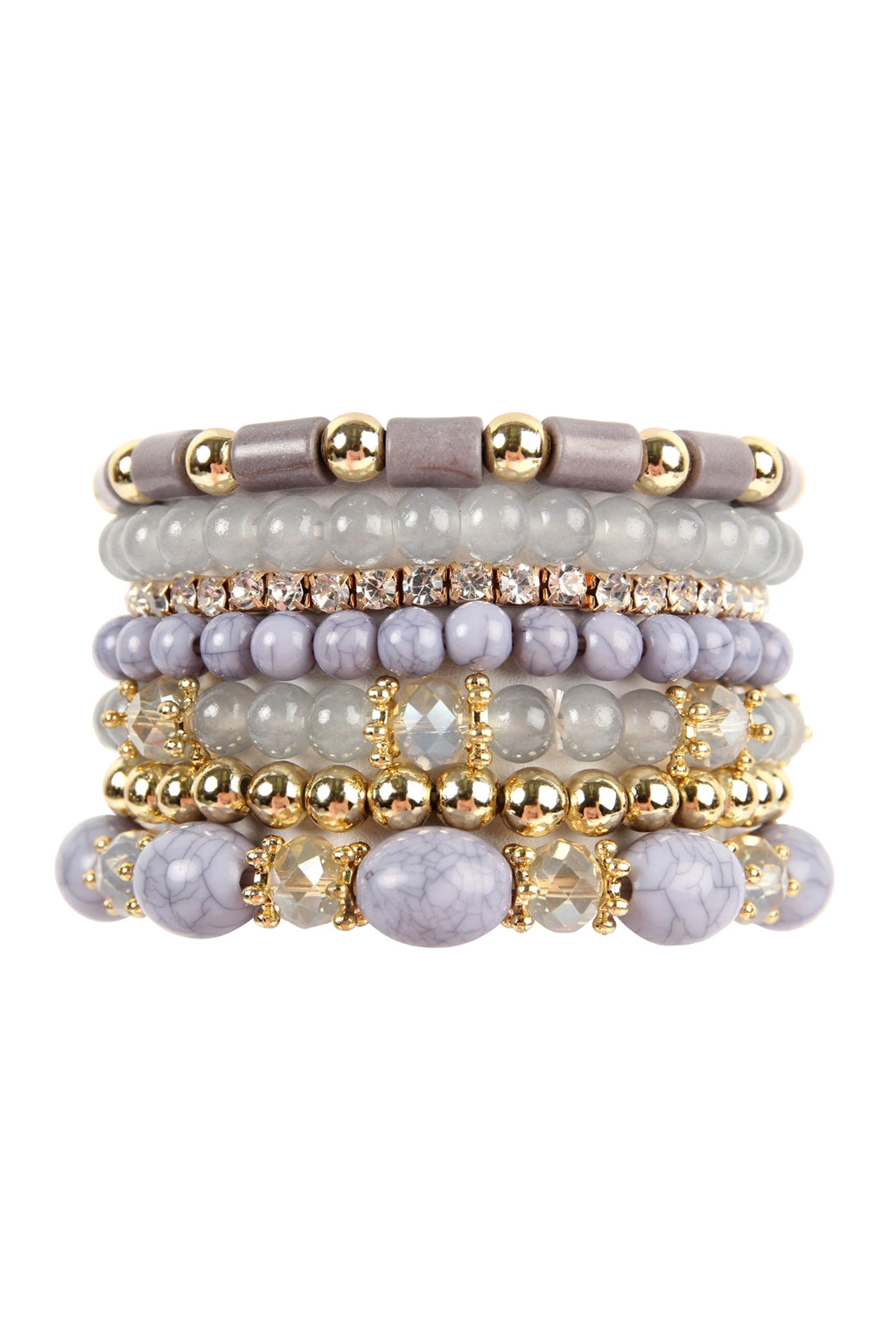 Gray Multi Bead Stackable Bracelet - Pack of 6