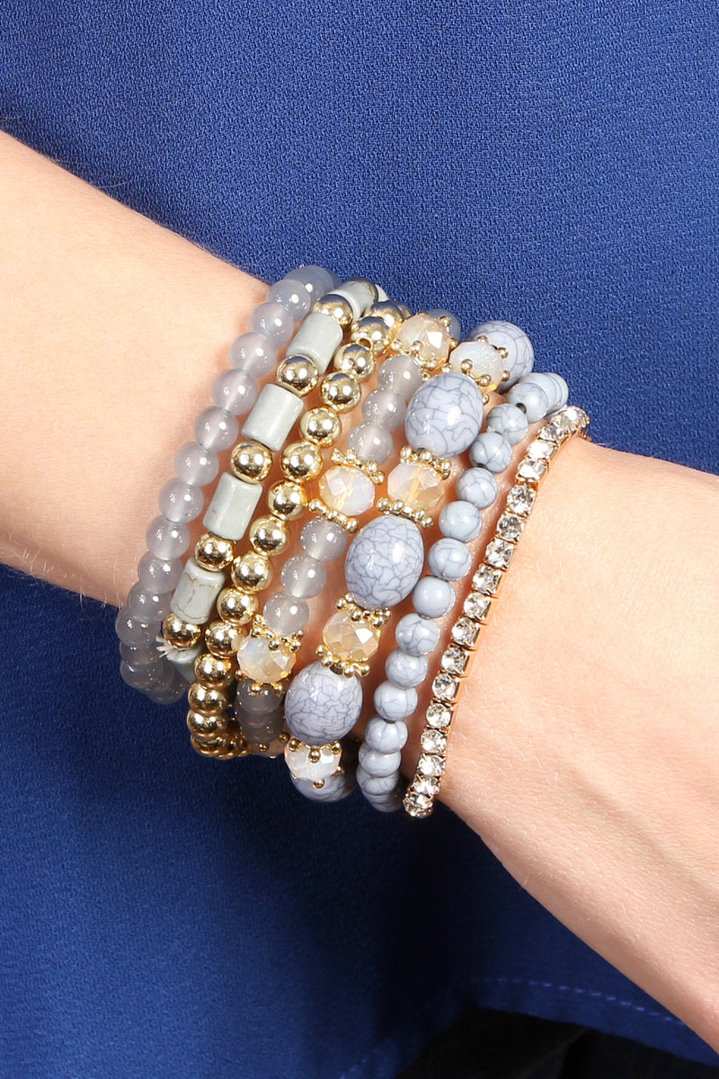 Gray Multi Bead Stackable Bracelet - Pack of 6