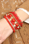 Red Multi Bead Stackable Bracelet - Pack of 6