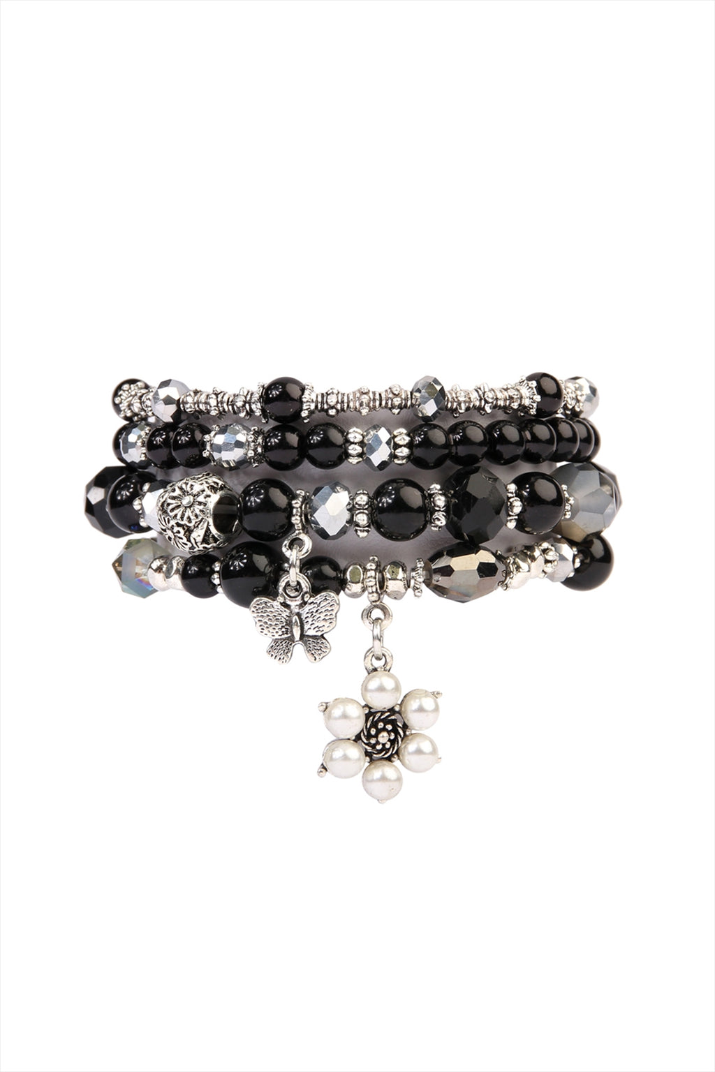 Black Butterfly, Pearl Classy Stackable Bracelet - Pack of 6