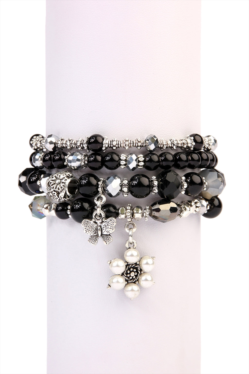 Black Butterfly, Pearl Classy Stackable Bracelet - Pack of 6