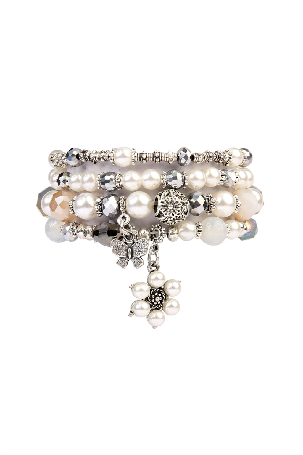 Natural Butterfly, Pearl Classy Stackable Bracelet - Pack of 6