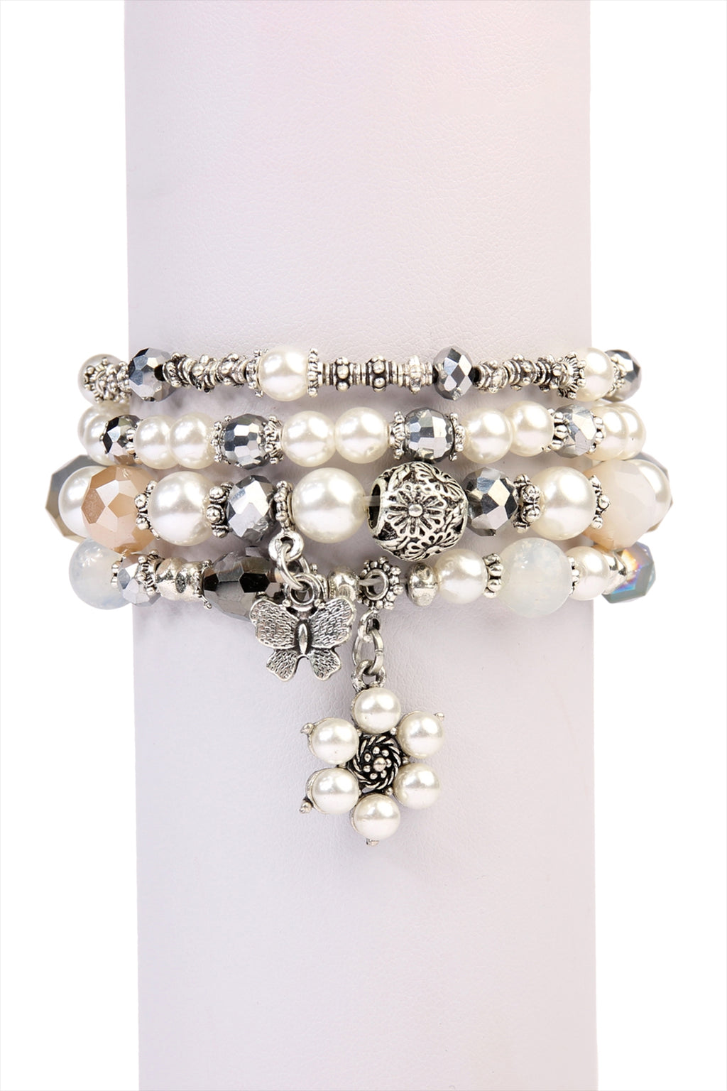 Natural Butterfly, Pearl Classy Stackable Bracelet - Pack of 6