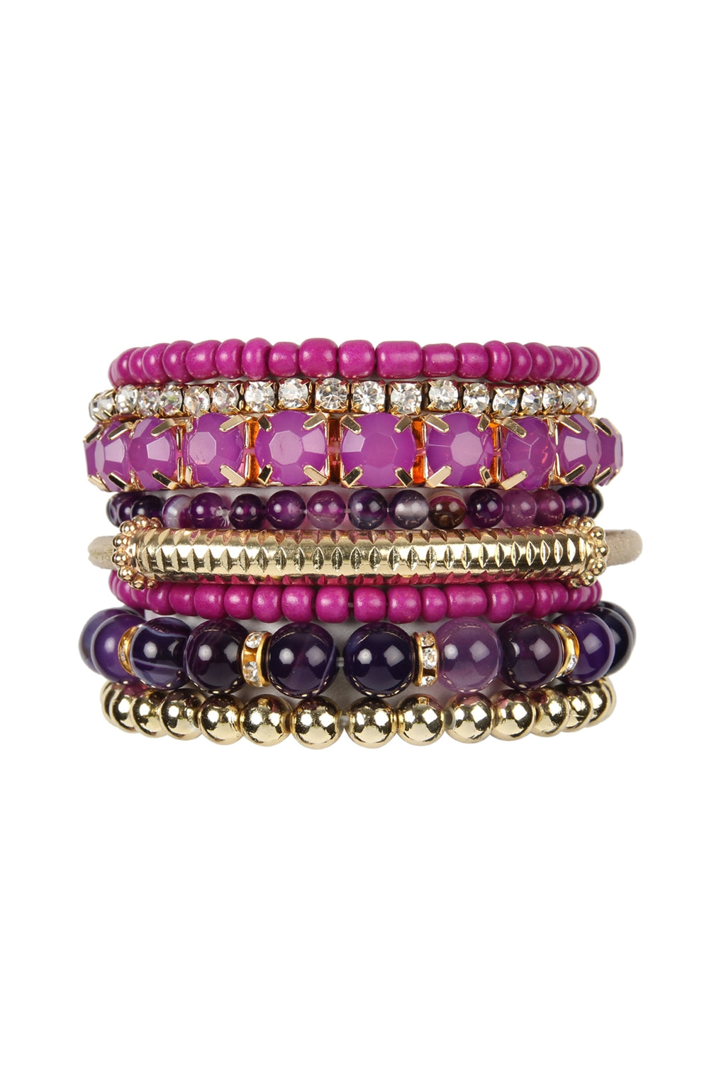 Regular Size Stackable Beads Bracelet Set Purple Amber - Pack of 6