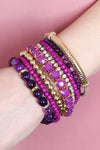 Regular Size Stackable Beads Bracelet Set Purple Amber - Pack of 6