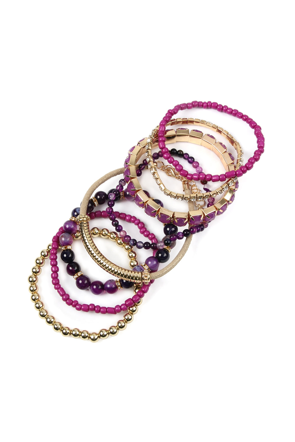 Regular Size Stackable Beads Bracelet Set Purple Amber - Pack of 6