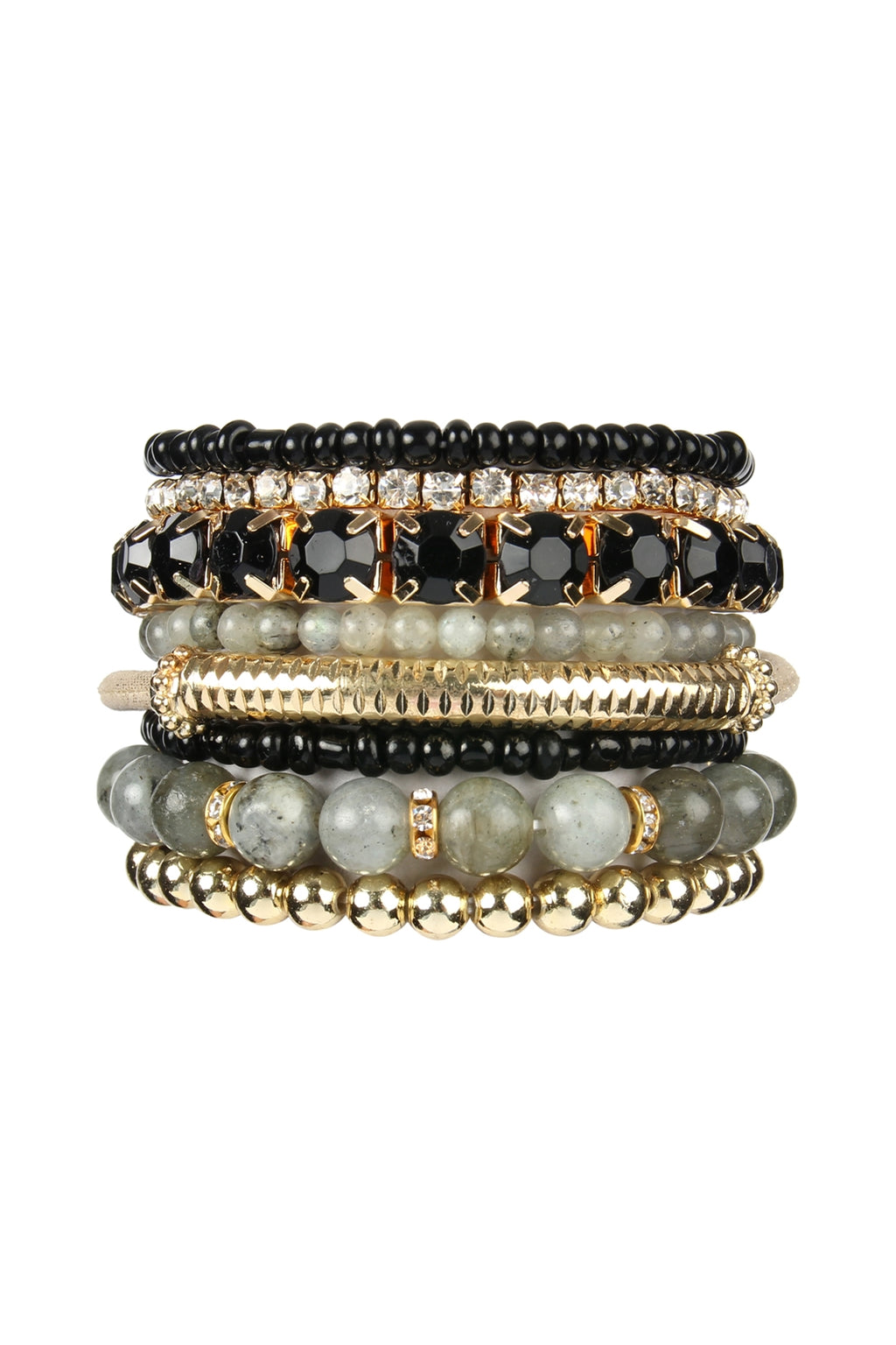 Regular Size Stackable Beads Bracelet Set Black- Pack of 6