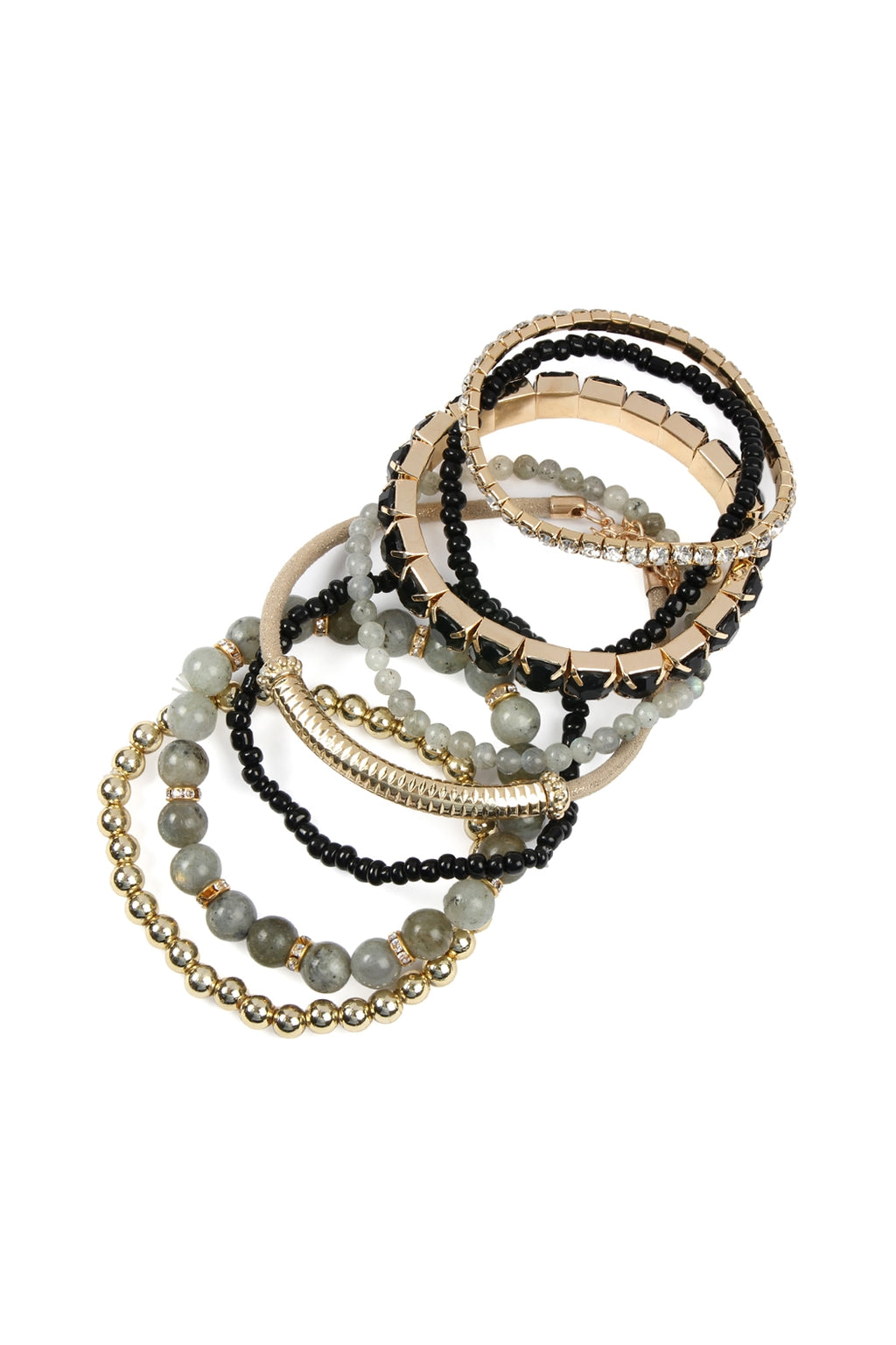 Regular Size Stackable Beads Bracelet Set Black- Pack of 6