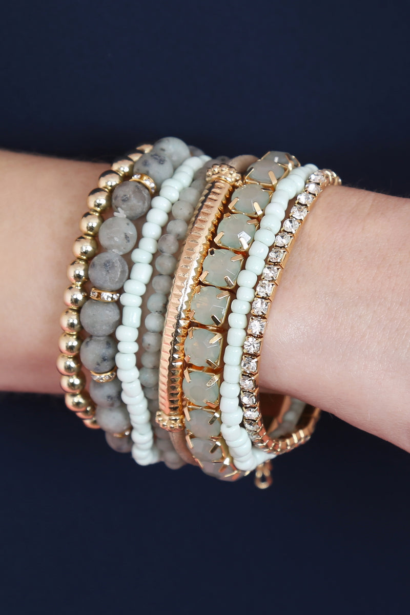 Regular Size Stackable Beads Bracelet Set Charcoal - Pack of 6