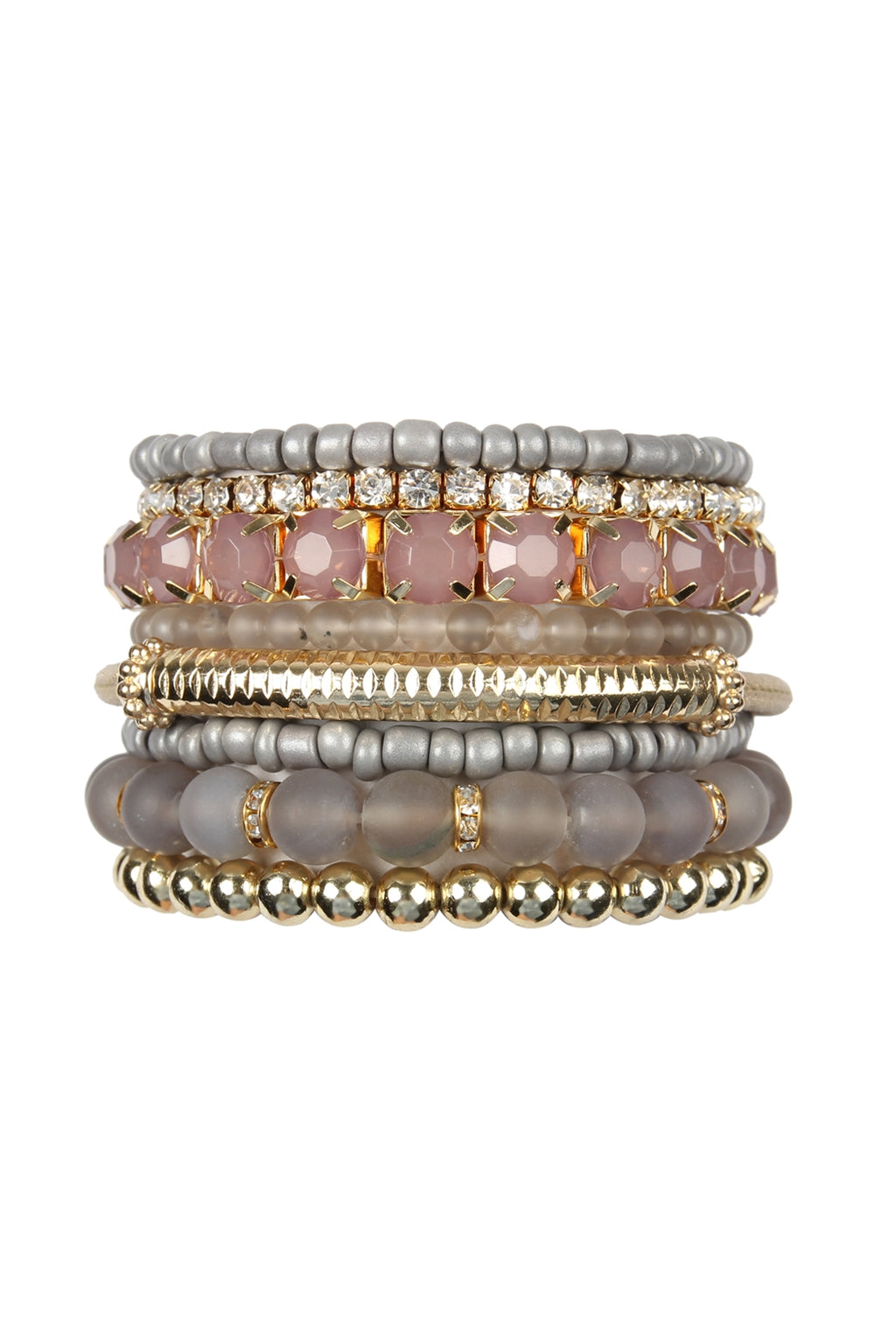 Regular Size Stackable Beads Bracelet Set Gray - Pack of 6