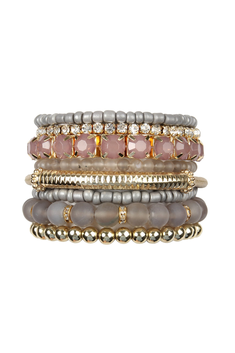 Regular Size Stackable Beads Bracelet Set Gray - Pack of 6