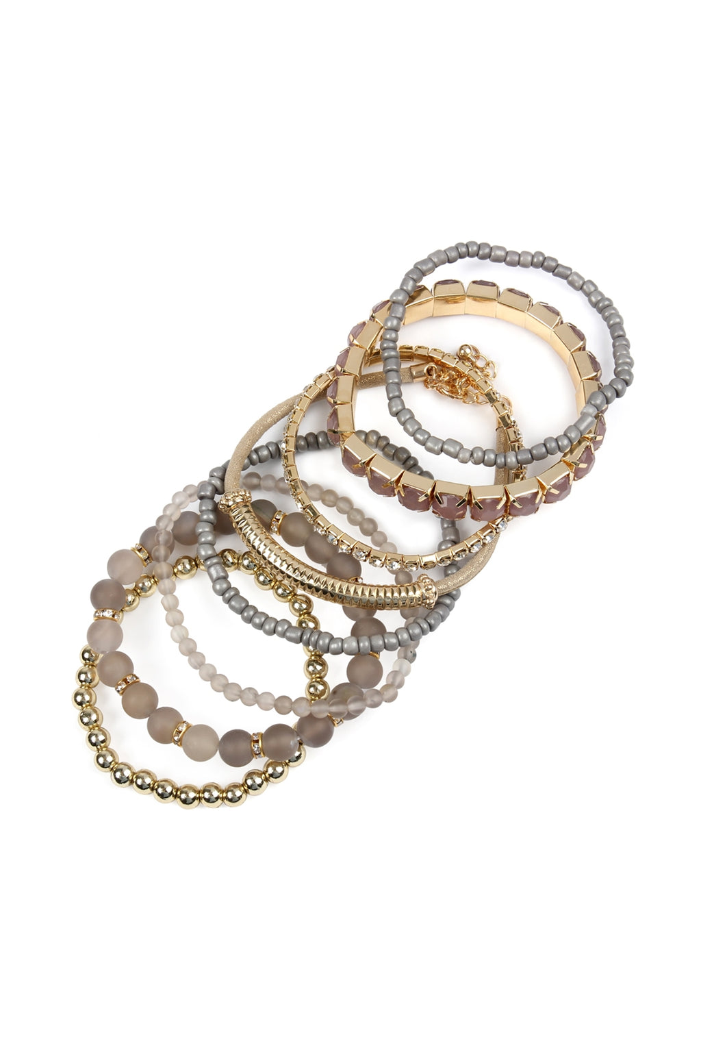 Regular Size Stackable Beads Bracelet Set Gray - Pack of 6