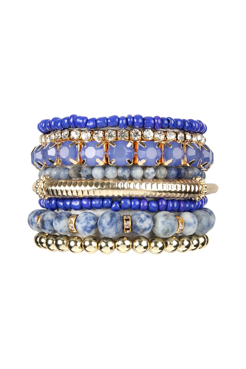 Regular Size Stackable Beads Bracelet Set Blue - Pack of 6
