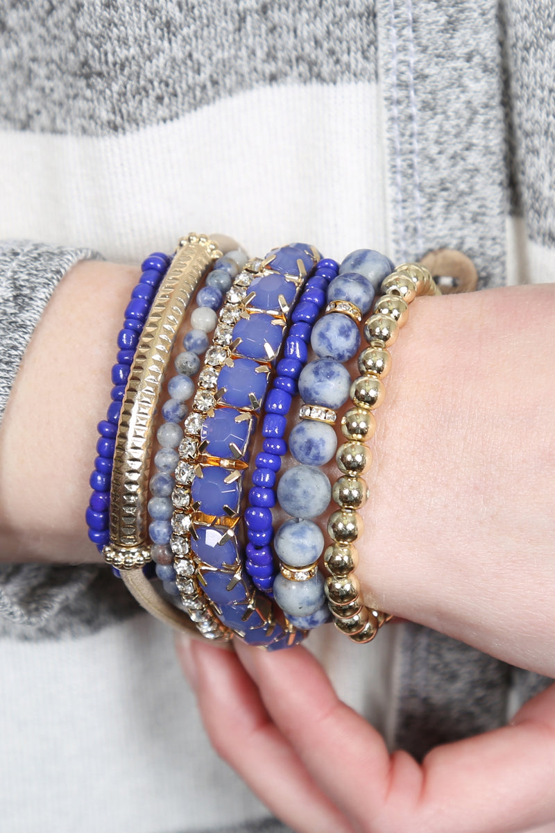 Regular Size Stackable Beads Bracelet Set Blue - Pack of 6