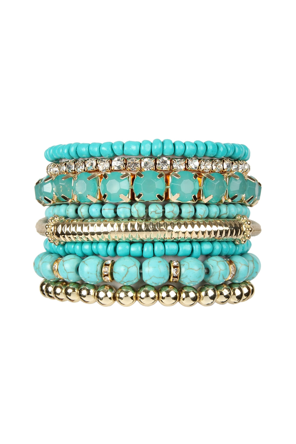 Regular Size Stackable Beads Bracelet Set Turquoise - Pack of 6