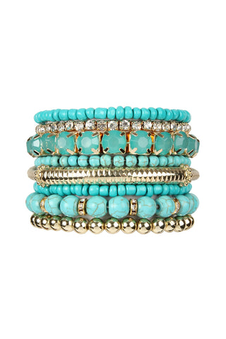FIMO CCB Mix Bead Charm Stretchable Bracelet Turquoise - Pack of 6