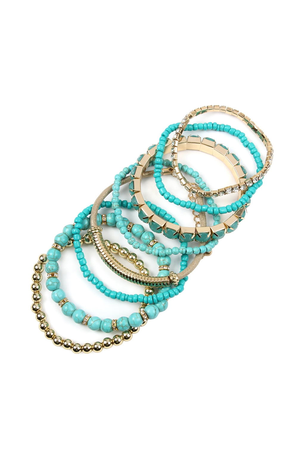 Regular Size Stackable Beads Bracelet Set Turquoise - Pack of 6