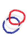Red White Blue Three Glass Beads Stretch Bracelet - Pack of 6