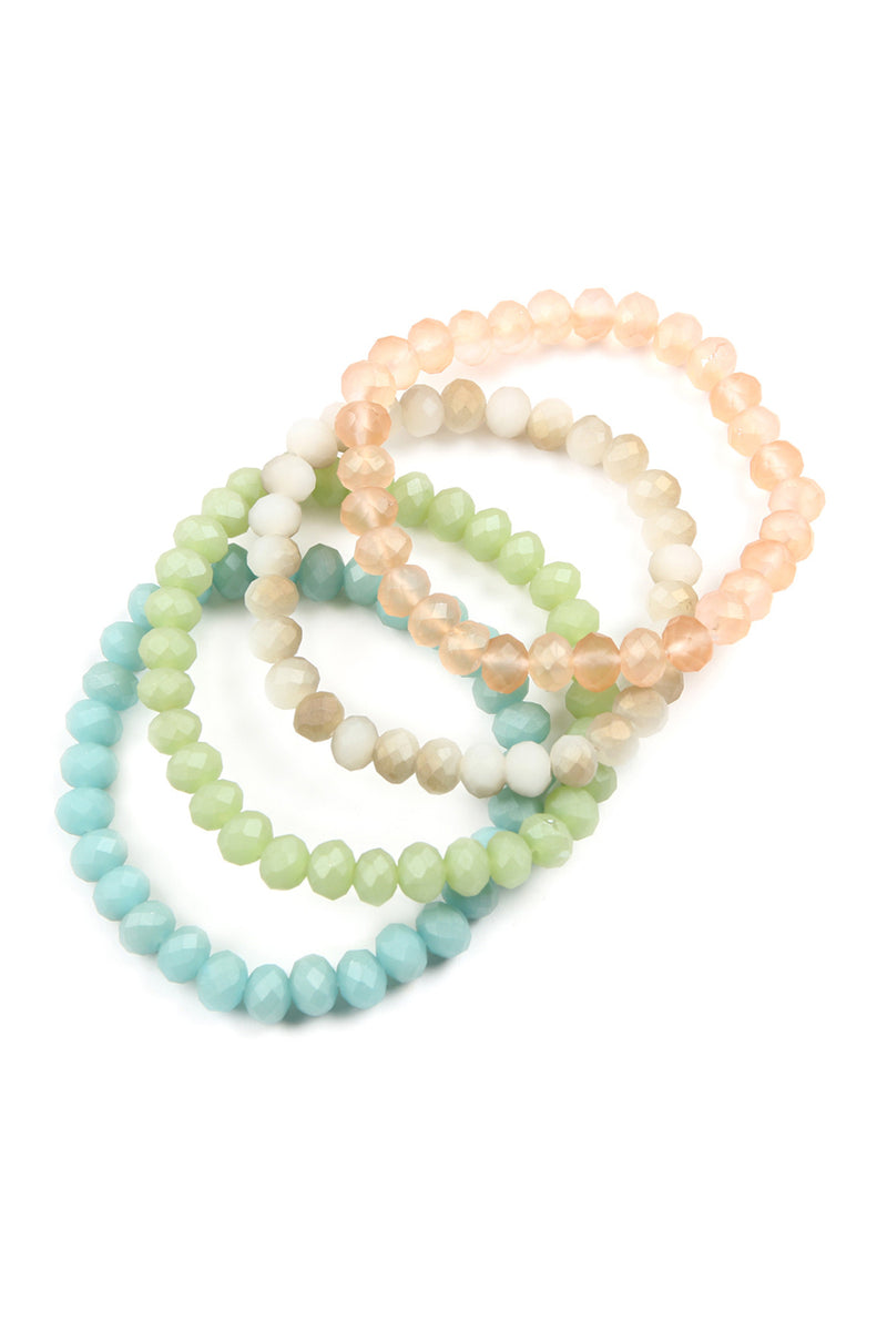 Light Multicolor Four Line Crystal Beads Stretch Bracelet - Pack of 6