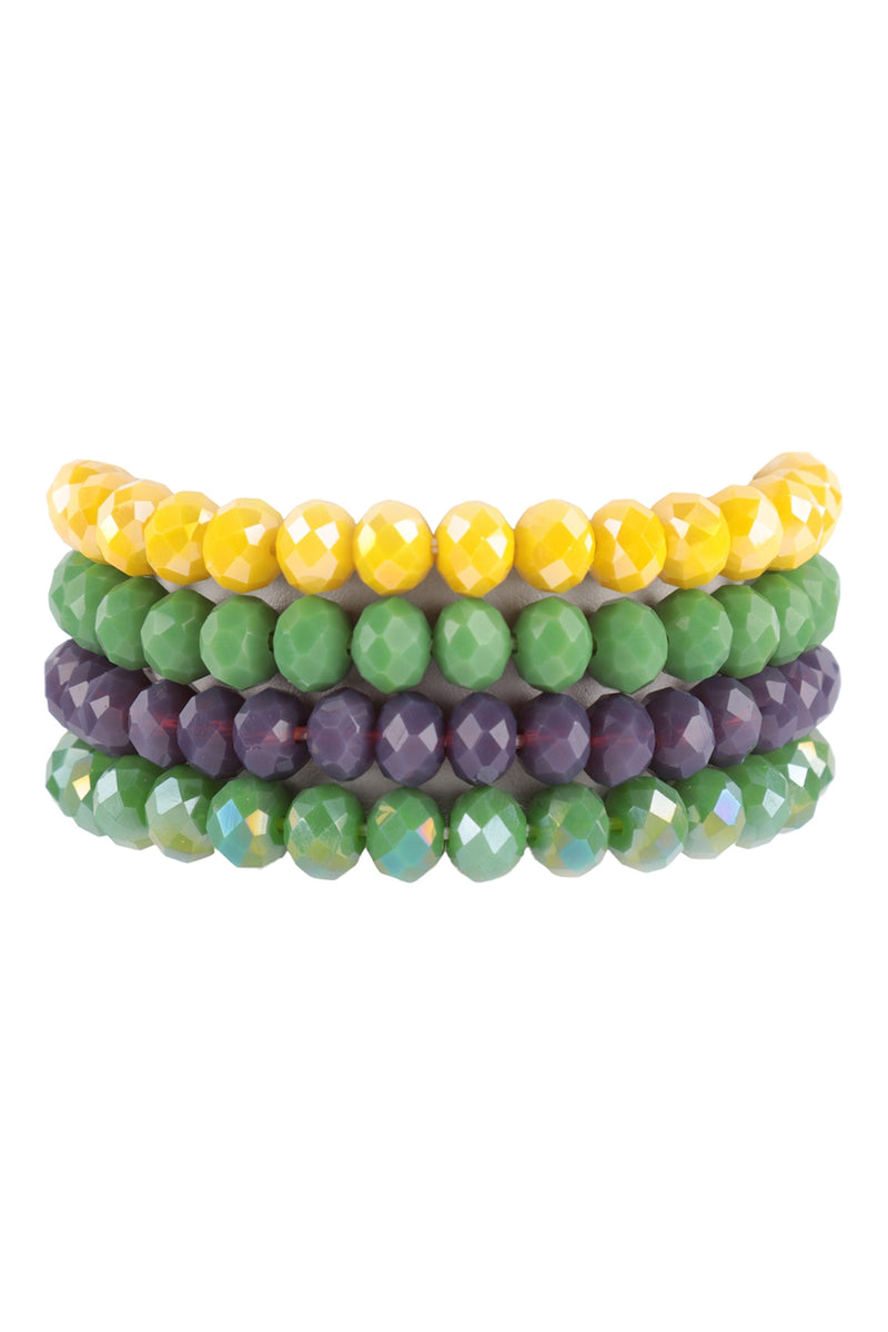 Mix Mardi Gras Four Line Crystal Beads Stretch Bracelet - Pack of 6