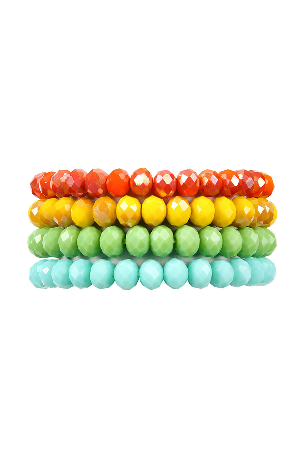 Multicolor Four Line Crystal Beads Stretch Bracelet - Pack of 6