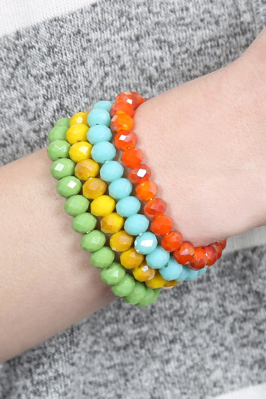 Multicolor Four Line Crystal Beads Stretch Bracelet - Pack of 6