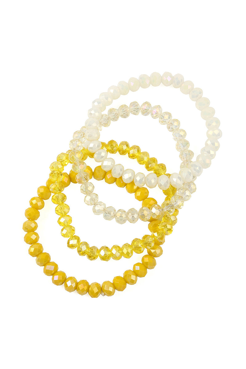 Yellow Four Line Crystal Beads Stretch Bracelet - Pack of 6
