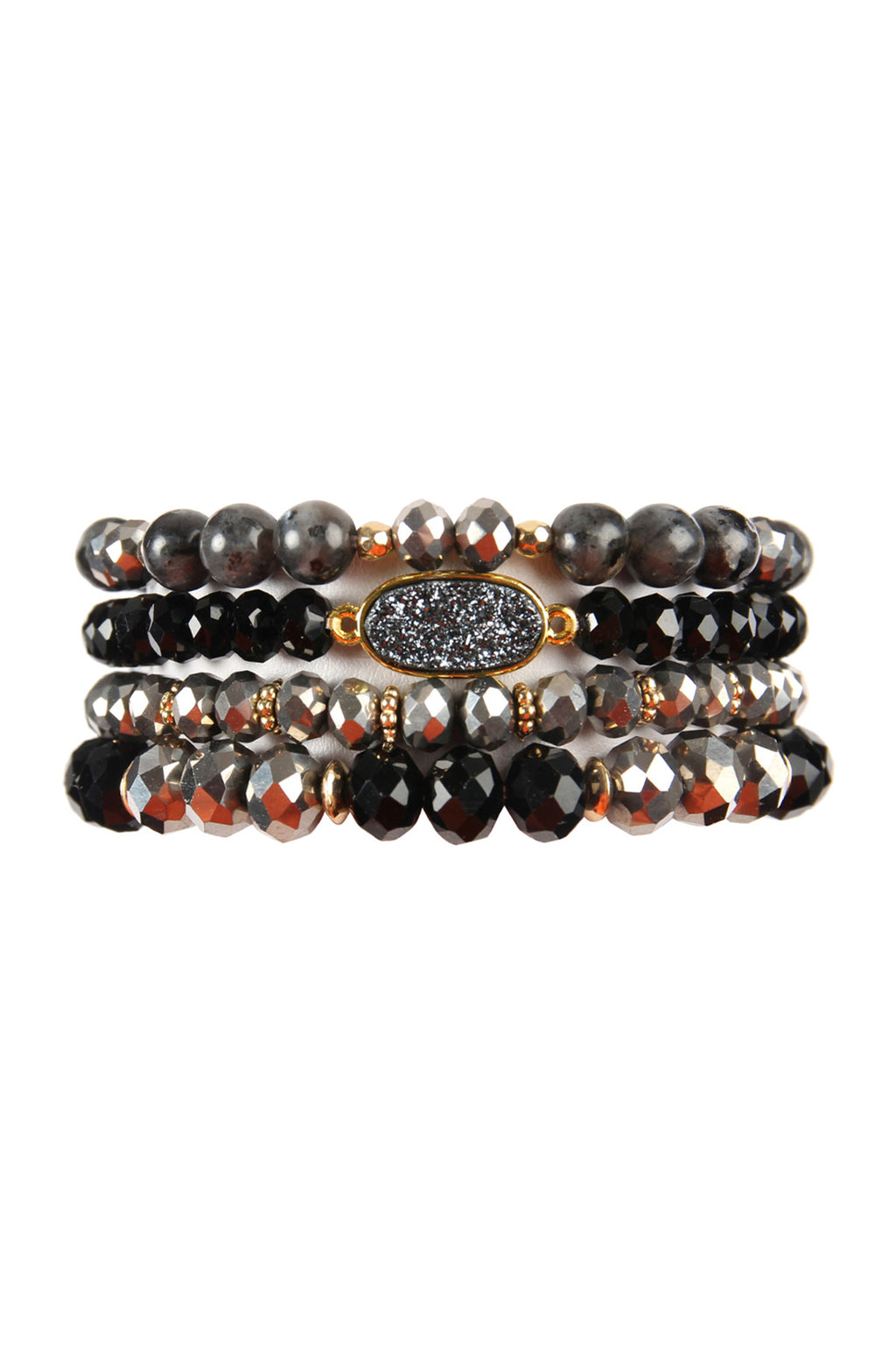 Black Druzy Oval Mixed Beads Bracelet Set - Pack of 6