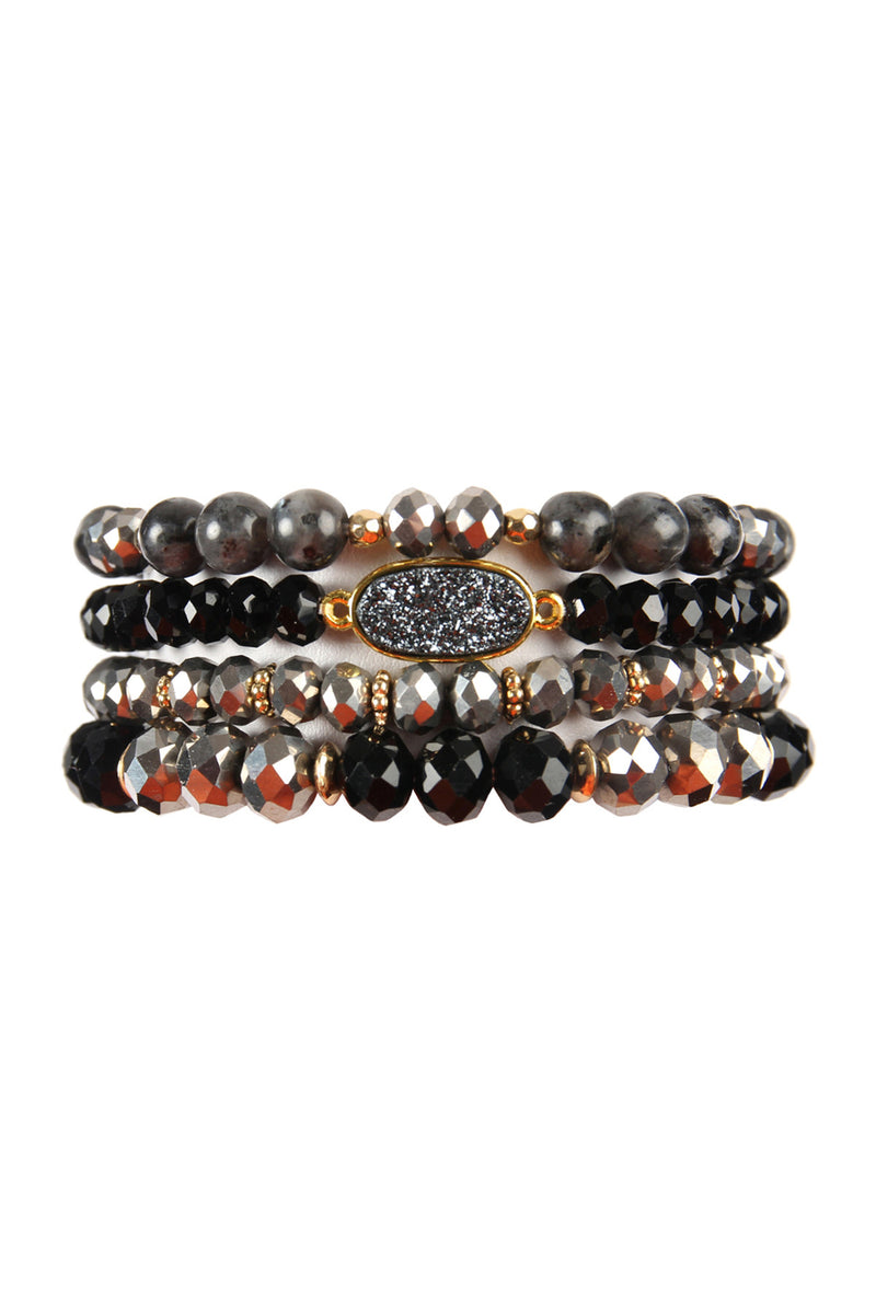 Black Druzy Oval Mixed Beads Bracelet Set - Pack of 6