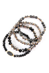 Black Druzy Oval Mixed Beads Bracelet Set - Pack of 6