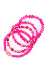 Fuchsia Druzy Oval Mixed Beads Bracelet Set - Pack of 6