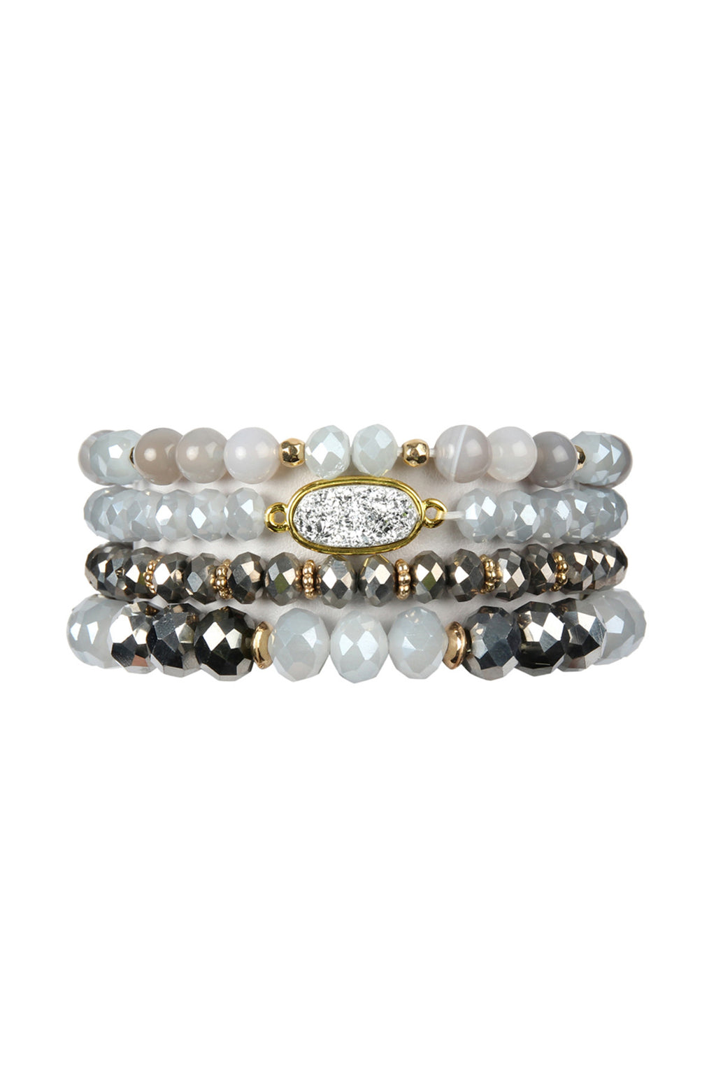 Gray Druzy Oval Mixed Beads Bracelet Set - Pack of 6