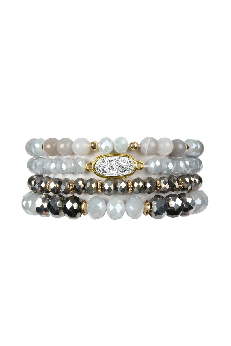 Gray Druzy Oval Mixed Beads Bracelet Set - Pack of 6