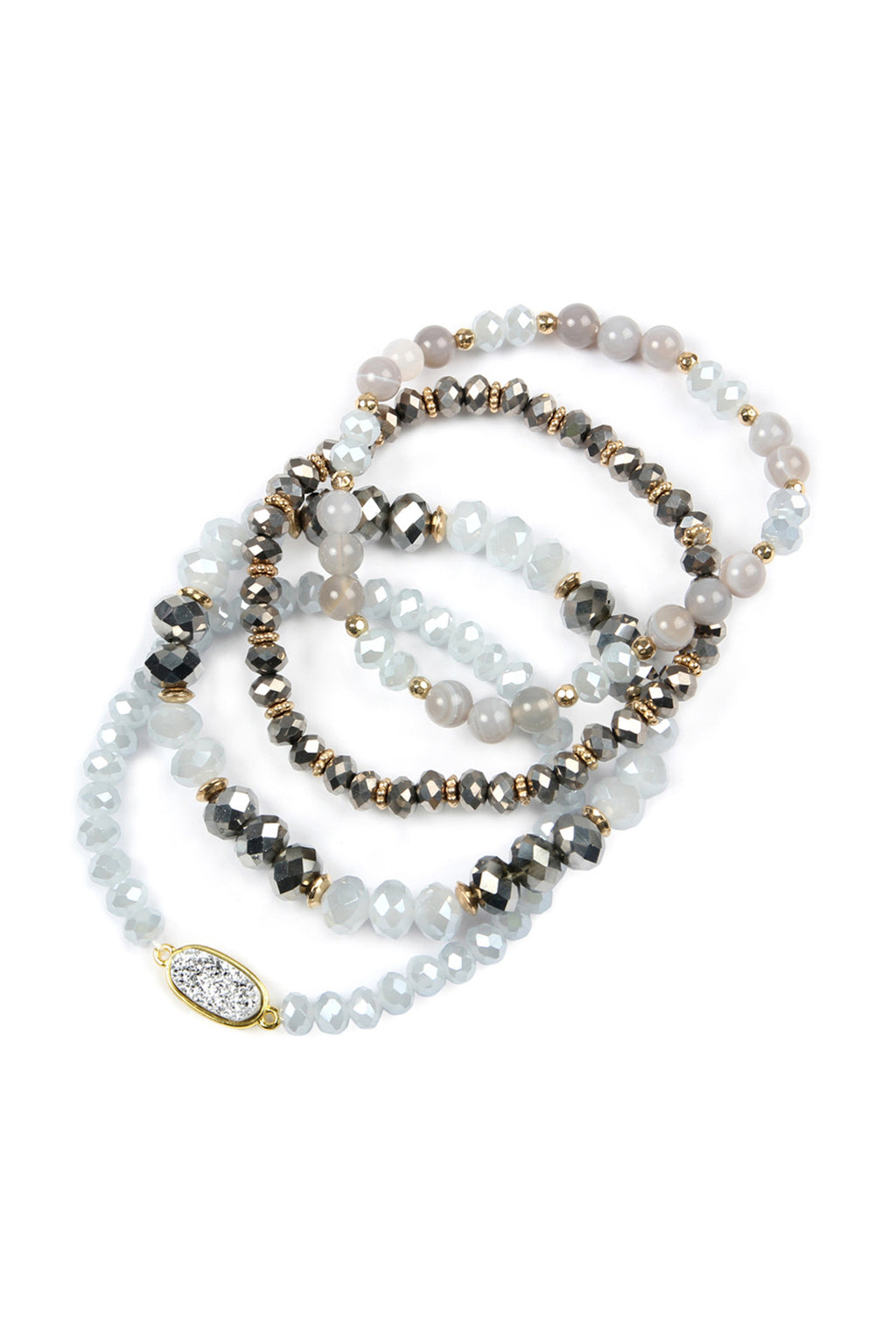 Gray Druzy Oval Mixed Beads Bracelet Set - Pack of 6